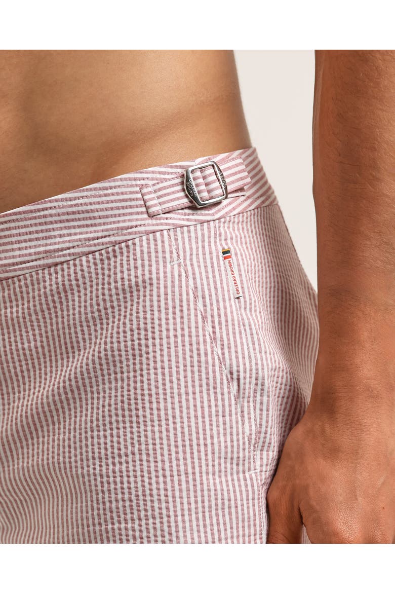 Setter Seersucker Stripe Shorter-Length Tailored-Fit Swim Shorts, Alternate, color, Vermillion/White Stripe