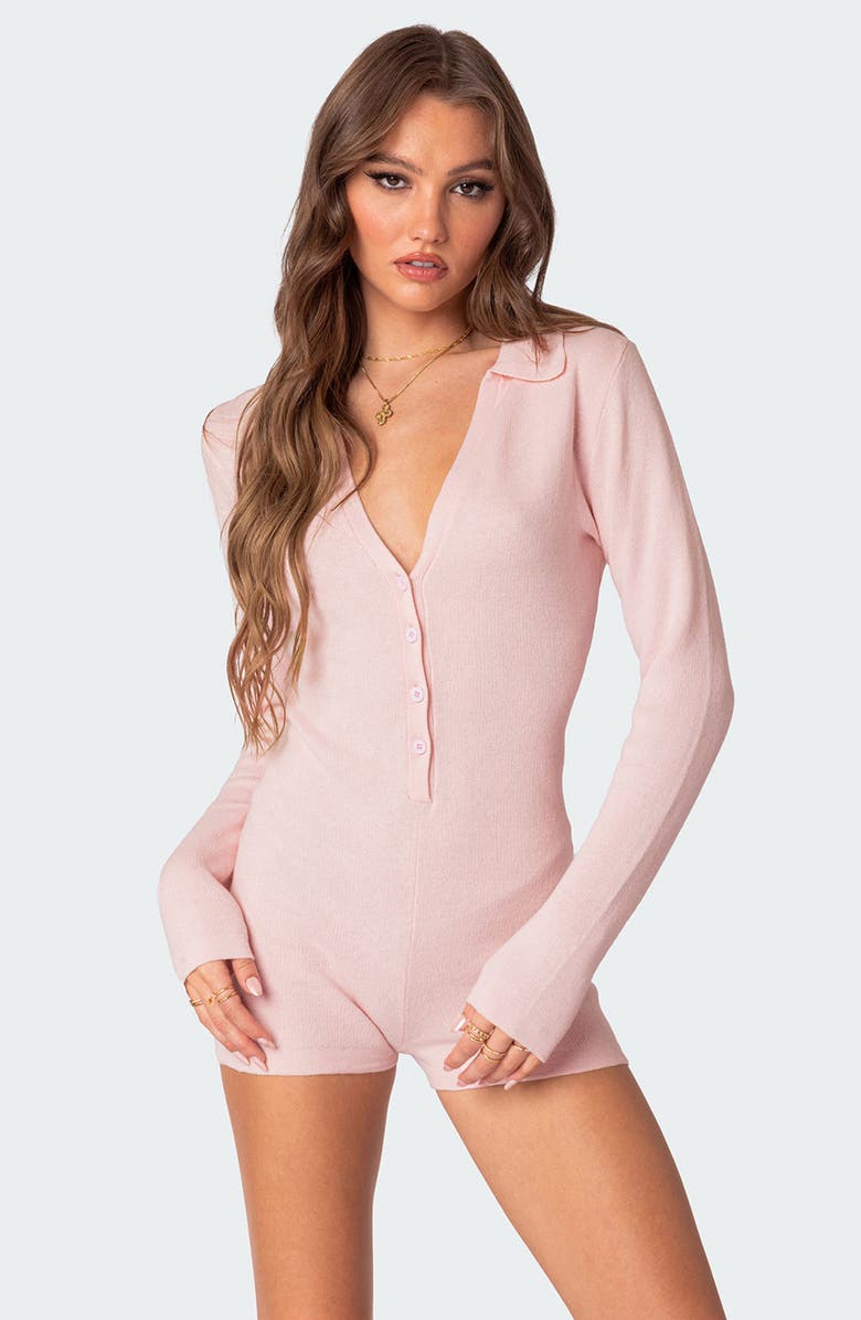 EDIKTED Lillian Long Sleeve Cotton Romper, Alternate, color, 