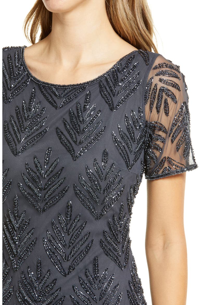Beaded Leaf Sheath Dress, Alternate, color, SLATE