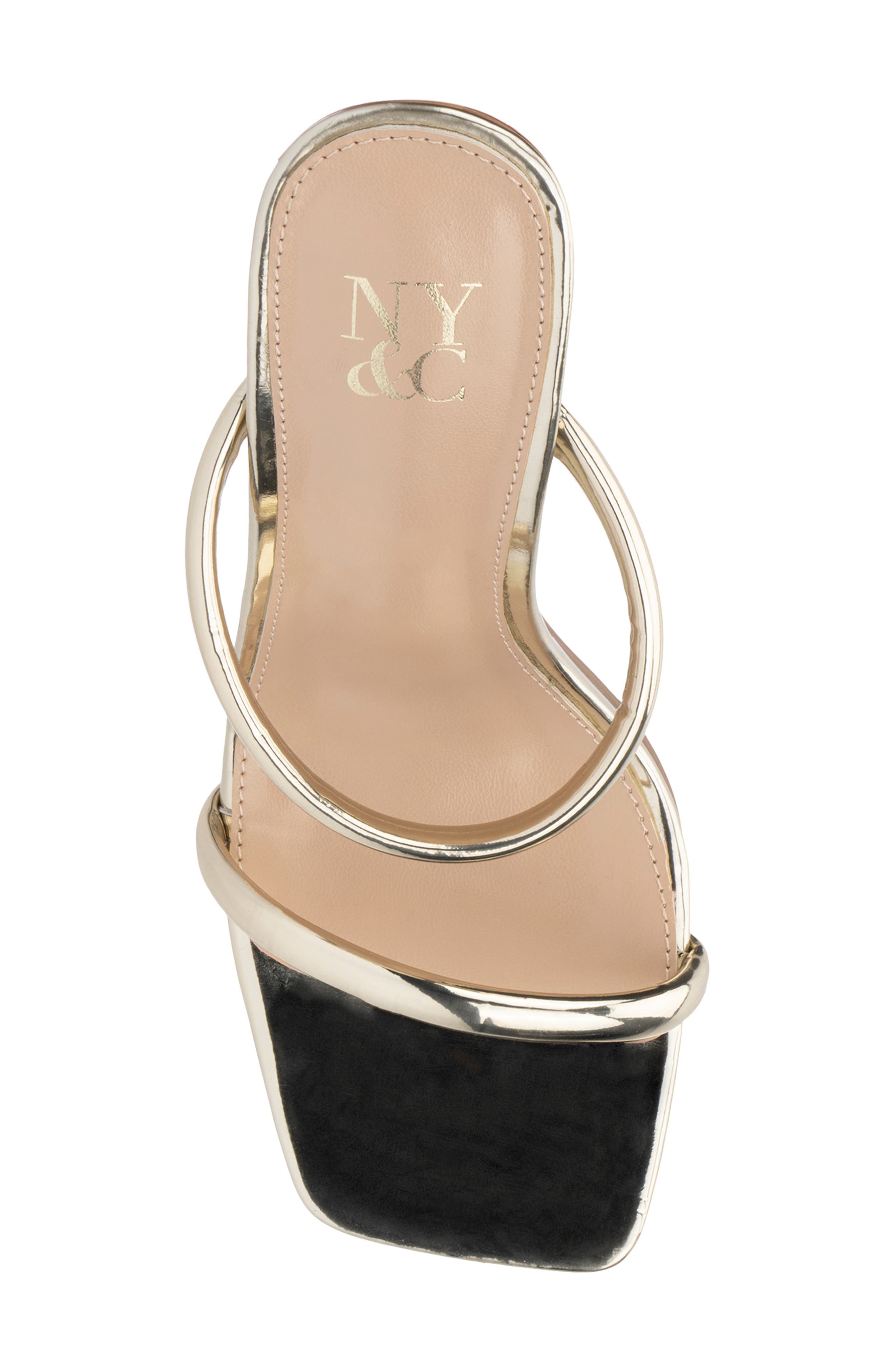 NEW YORK AND COMPANY Holly Faux Leather Lucite Heel Sandal, Alternate, color, Gold