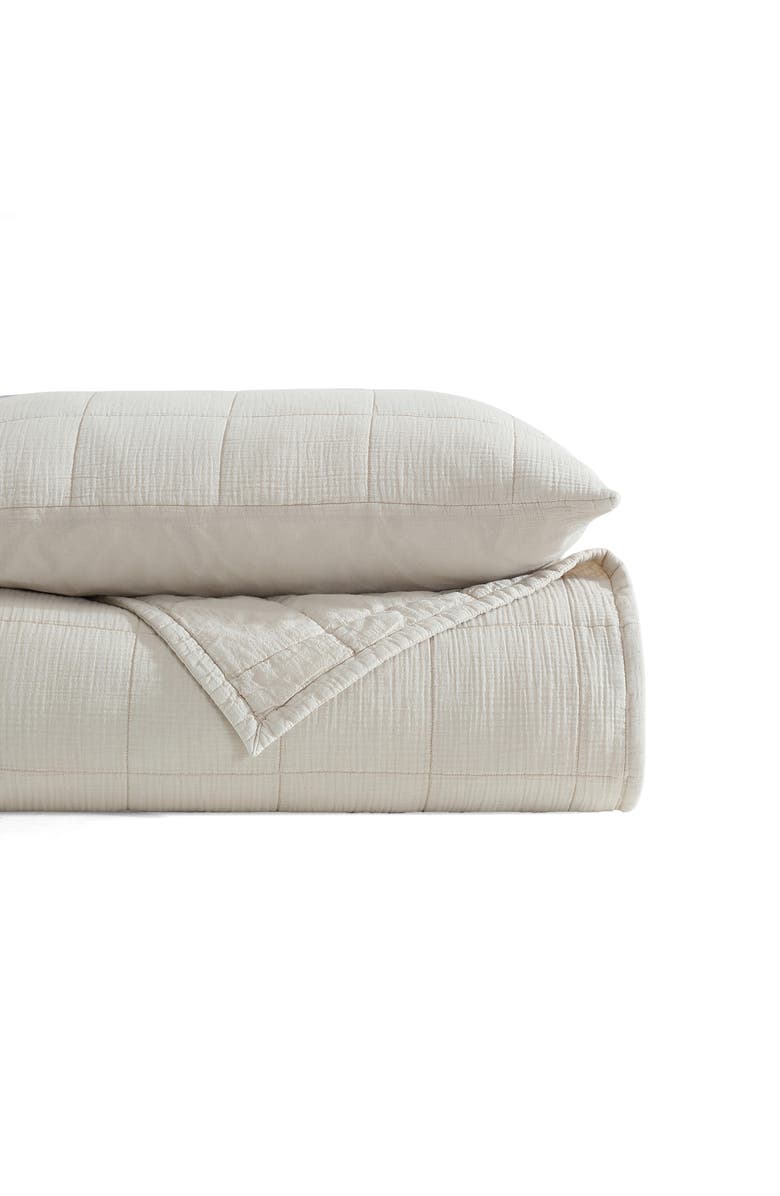 Calvin Klein Quilted Cotton Gauze Quilt & Pillow Sham Set, Main, color, Light Beige