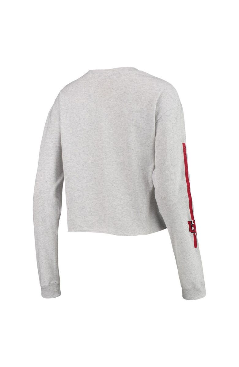 LEAGUE COLLEGIATE WEAR Women's League Collegiate Wear Heathered Gray Wisconsin Badgers Clothesline Cotton Midi Crop Long Sleeve T-Shirt, Alternate, color, 