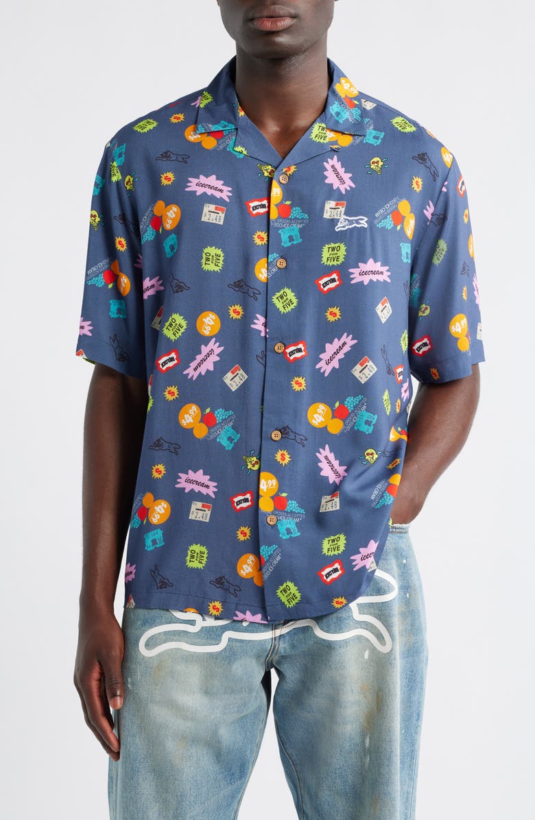 ICECREAM Stickers Camp Shirt, Main, color, Sargasso S