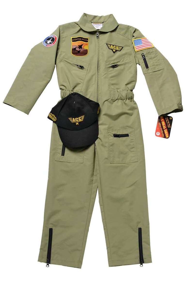 Kids Fighter Pilot Suit, Main, color, Olive Green