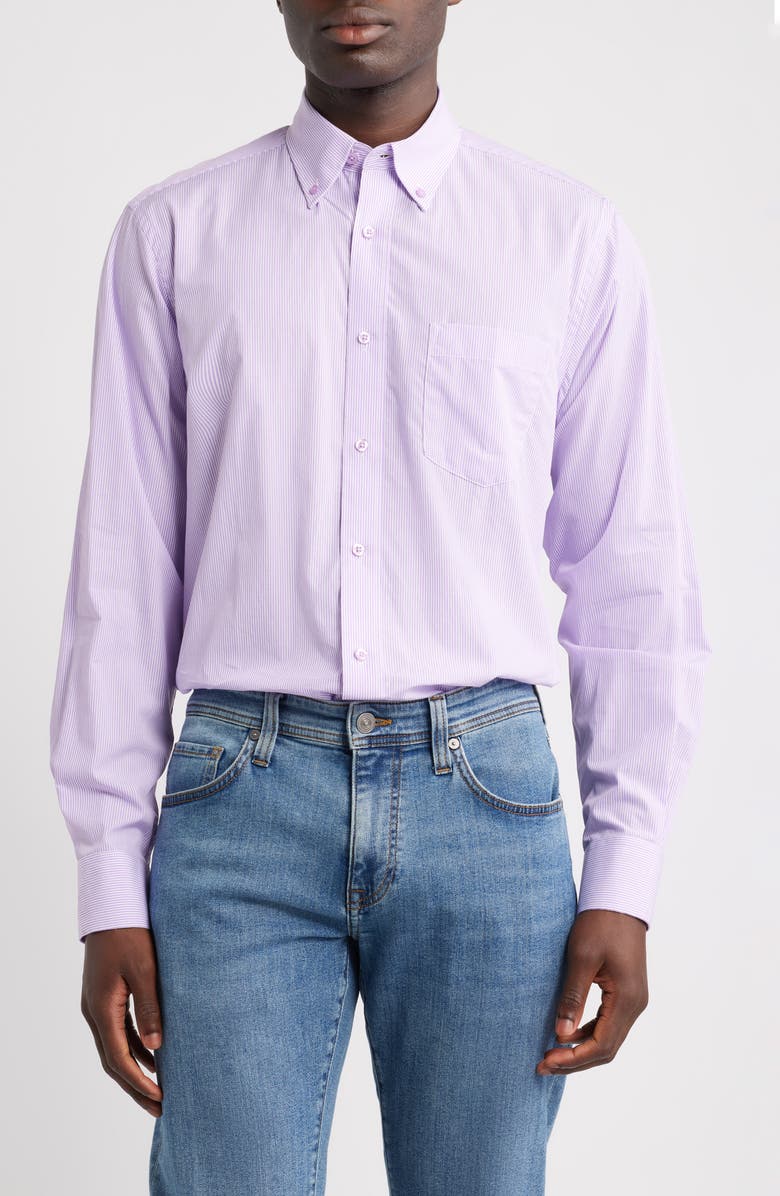 Roffe Accessories Eagle Regular Fit Stripe Cotton Button-Down Oxford Shirt, Main, color, Lilac