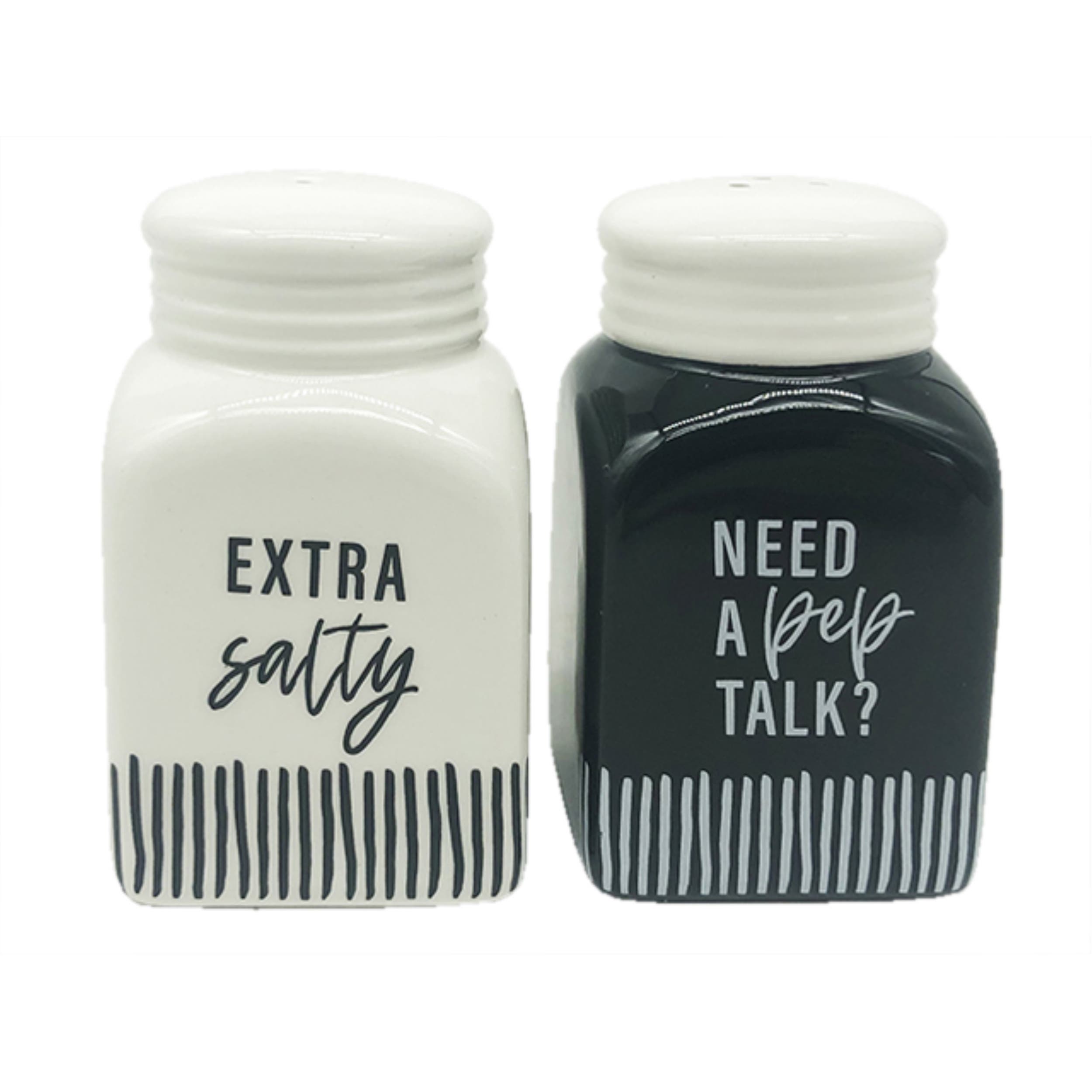Totalee Gift Pep Talk/salty Salt And Pepper Shaker In A Box Set Of 2 Ceramic White In Multi