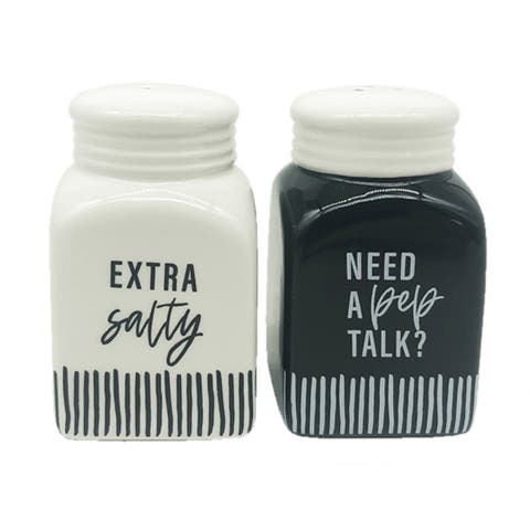 Pep Talk/Salty Salt and Pepper Shaker In A Box Set of 2 Ceramic White