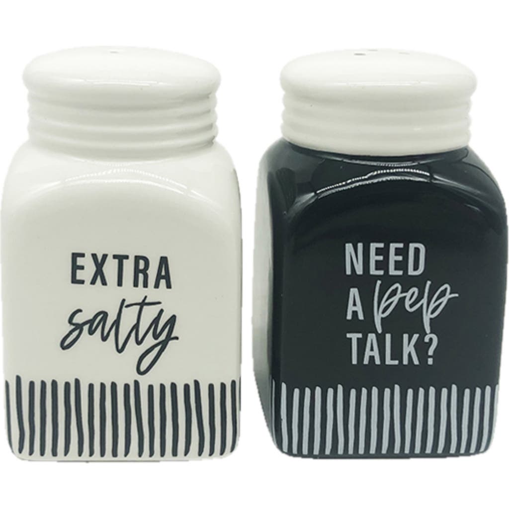 Totalee Gift Pep Talk/salty Salt And Pepper Shaker In A Box Set Of 2 Ceramic White In Multi
