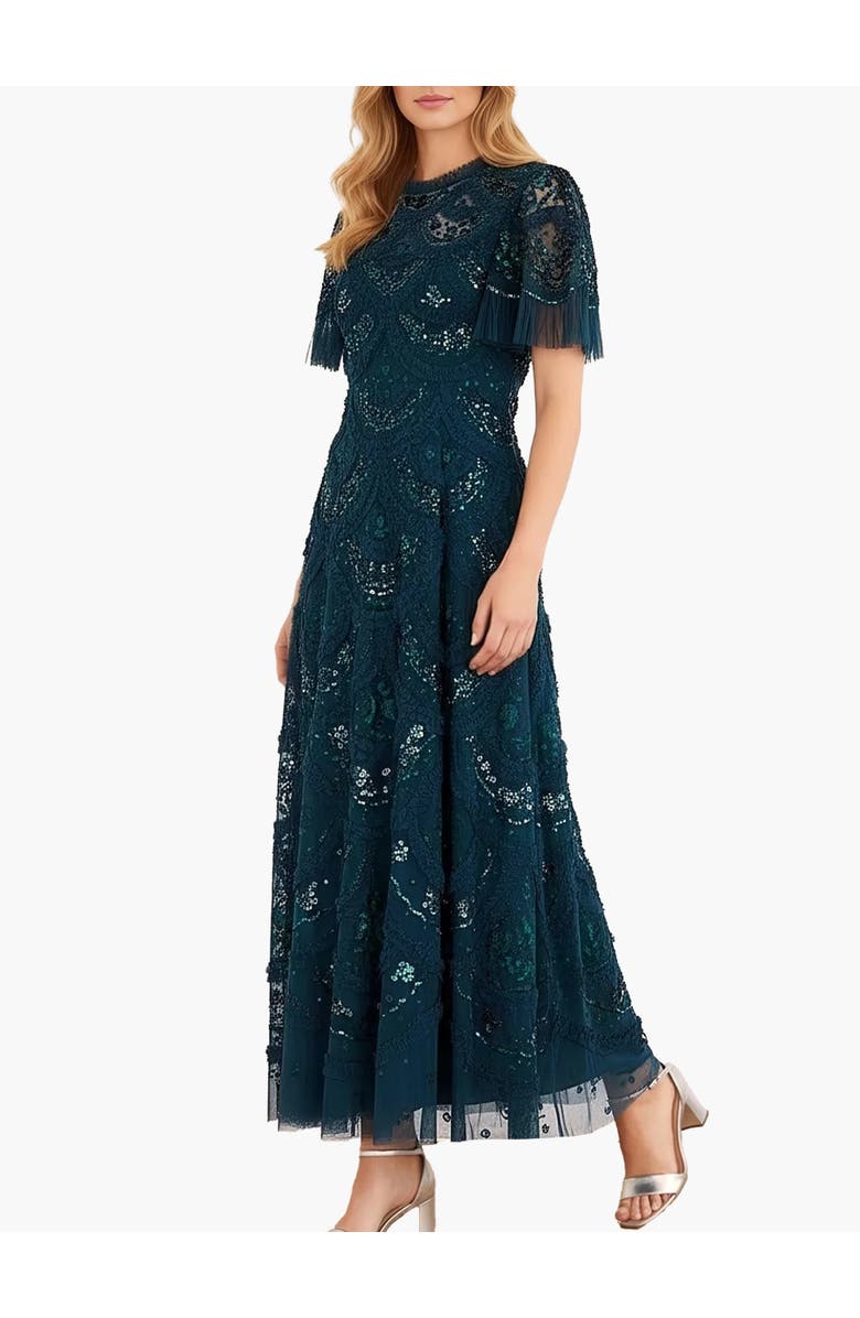 Needle & Thread Carmen Ruffle Maxi Dress, Main, color, Emerald