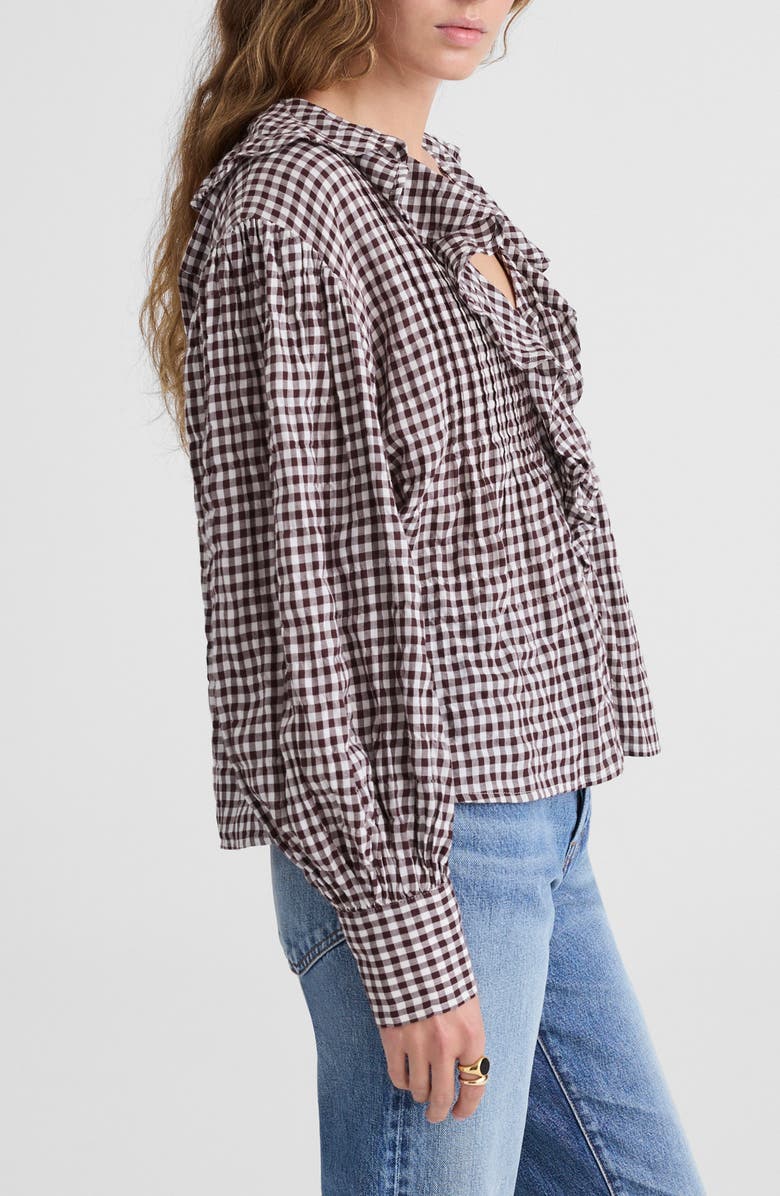 Madewell Ruffle Pintuck Long Sleeve Top, Alternate, color, Chocolate Raisin