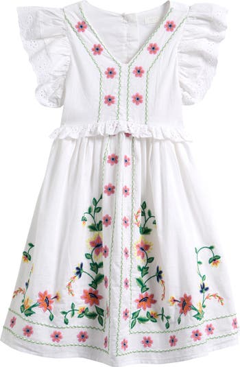 Kids' Floral Embroidered Cotton Dress