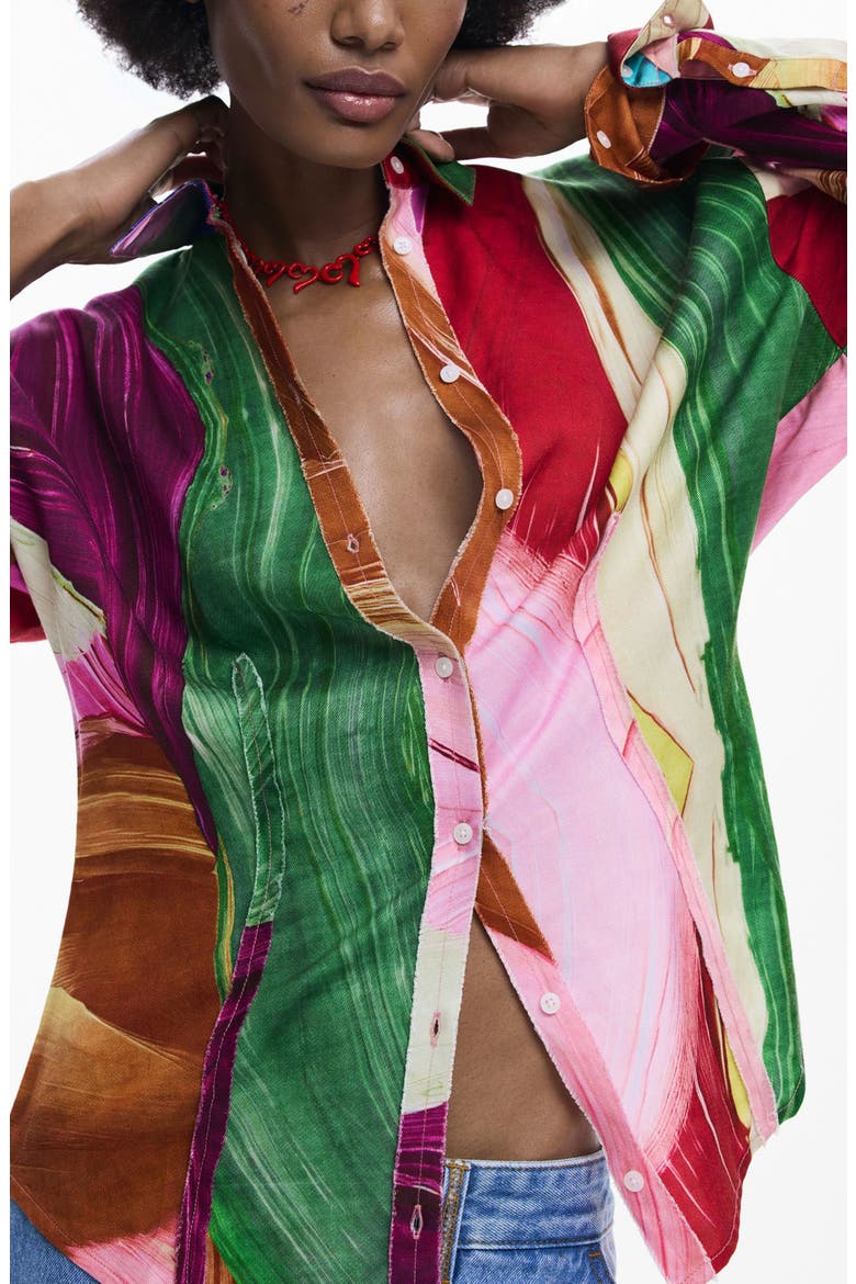 Abstract Print Button-Up Shirt, Alternate, color, GREEN MULTI