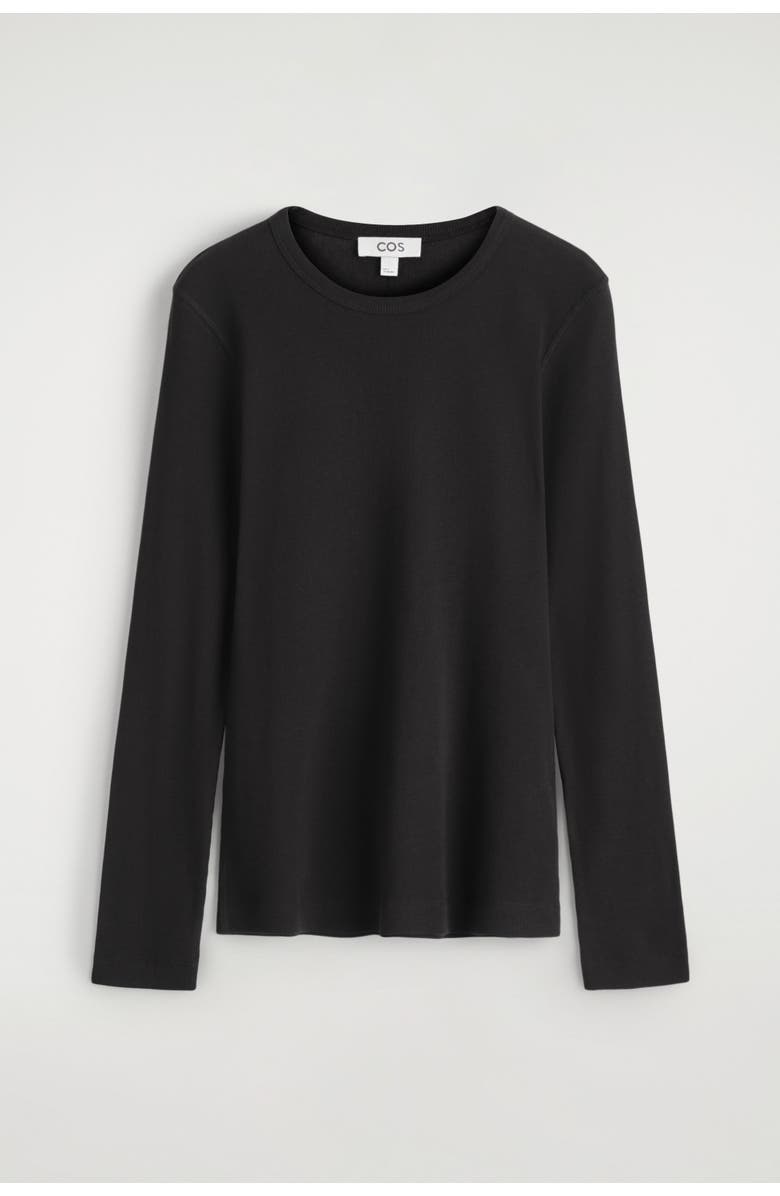 COS Ribbed Jersey Long-Sleeved Top, Alternate, color, Black