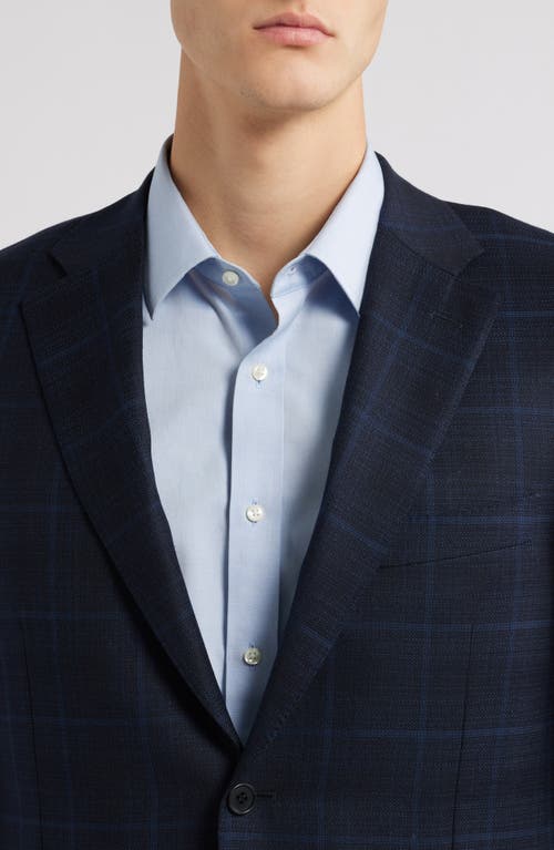 Canali Siena Regular Fit Navy Windowpane Check Super 130s Wool Sport Coat