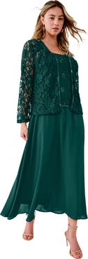 Roaman's Plus Size 2 Piece Long Sleeve Embellished Lace Jacket And Full Gown
