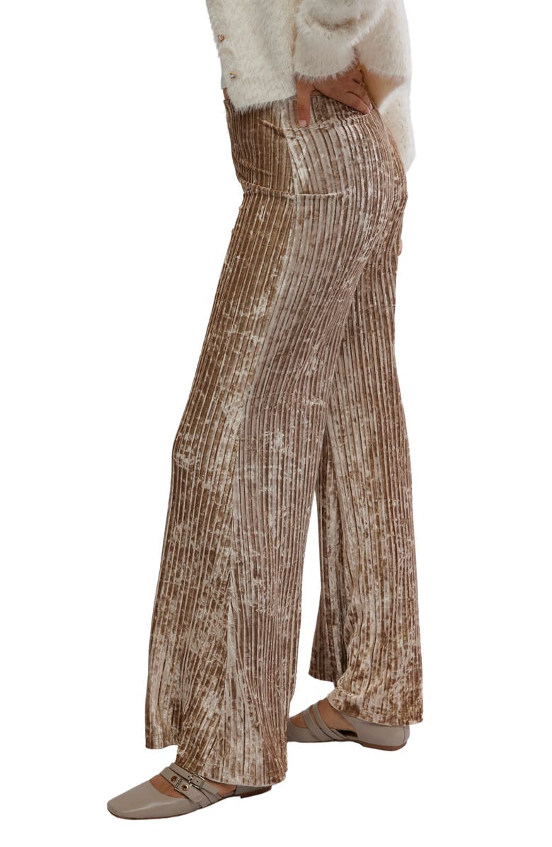 Free People Star Sign Ribbed Wide Leg Velvet Pants, Alternate, color, Champagne