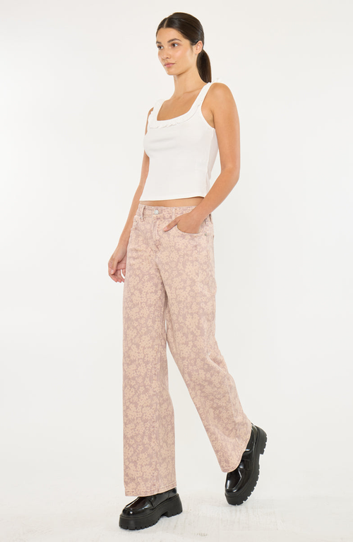 Kancan Roselynn High Rise Wide Leg Jean In Pink