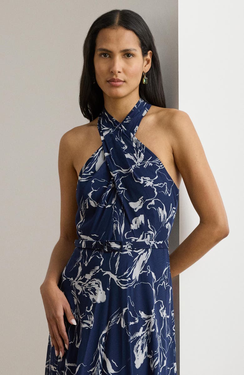 Lauren Ralph Lauren Lefora Floral Crinkle Georgette Maxi Dress, Alternate, color, Navy Blue/ White