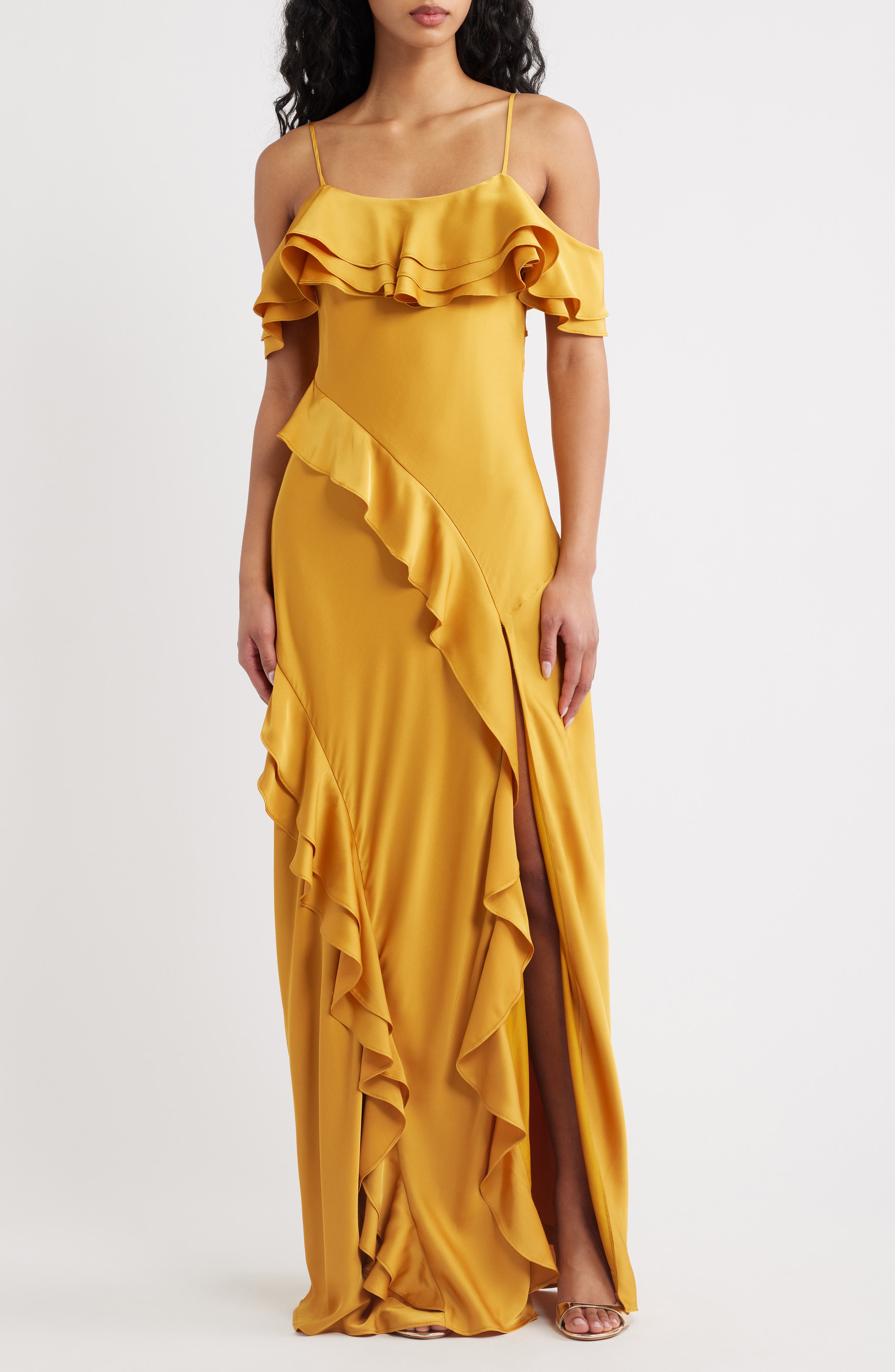 Lulus Aviva Cold Shoulder Maxi Dress In Yellow
