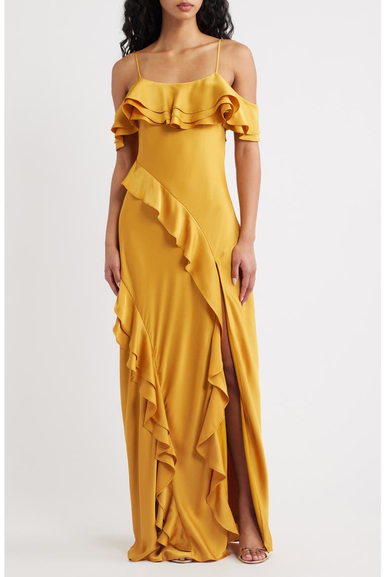 Aviva Cold Shoulder Maxi Dress, Main, color, MARIGOLD