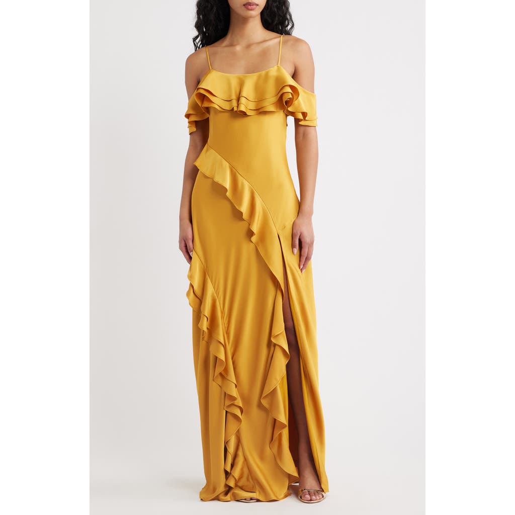 Lulus Aviva Cold Shoulder Maxi Dress In Yellow