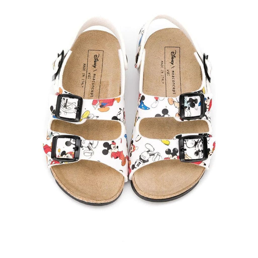 Master of Arts Mickey Cartoon Print Sandals, Alternate, color, White