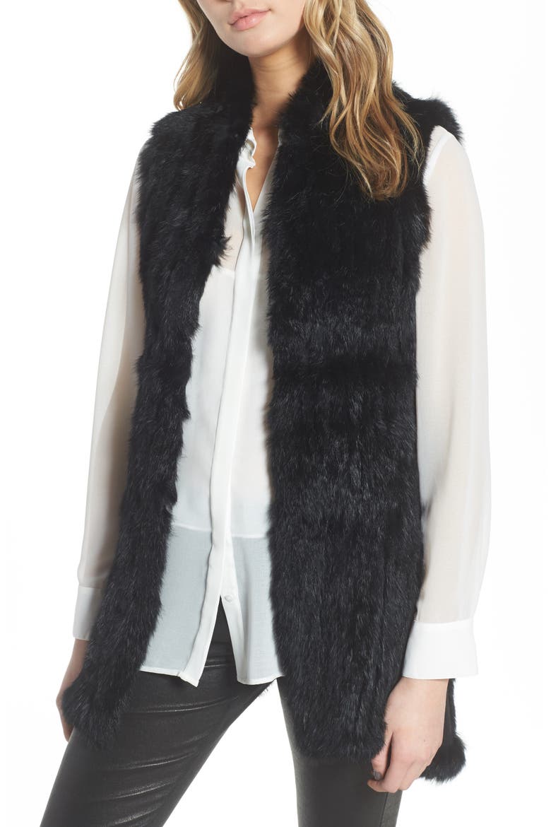 Genuine Rabbit Fur & Knit Vest (Nordstrom Exclusive), Main, color, BLACK