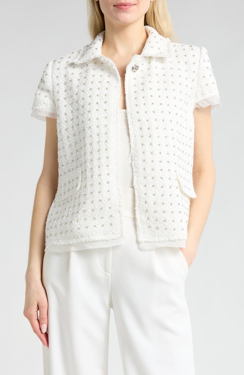 JASON WU Embellished Tweed Short Sleeve Blazer, Main, color, 