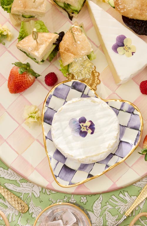 Mackenzie-childs Mackenzie Childs Mocha Check Enameled Steel Cheese Course In Pink