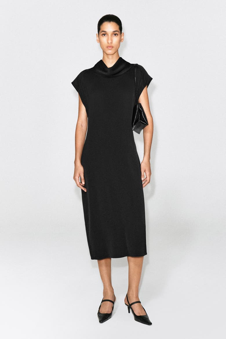 Cowl-neck Crepe Midi Dress, Alternate, color, BLACK