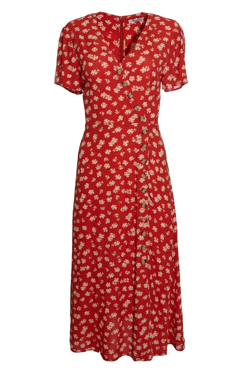 Madewell Hibiscus Print Button Wrap Midi Dress, Main, color, 