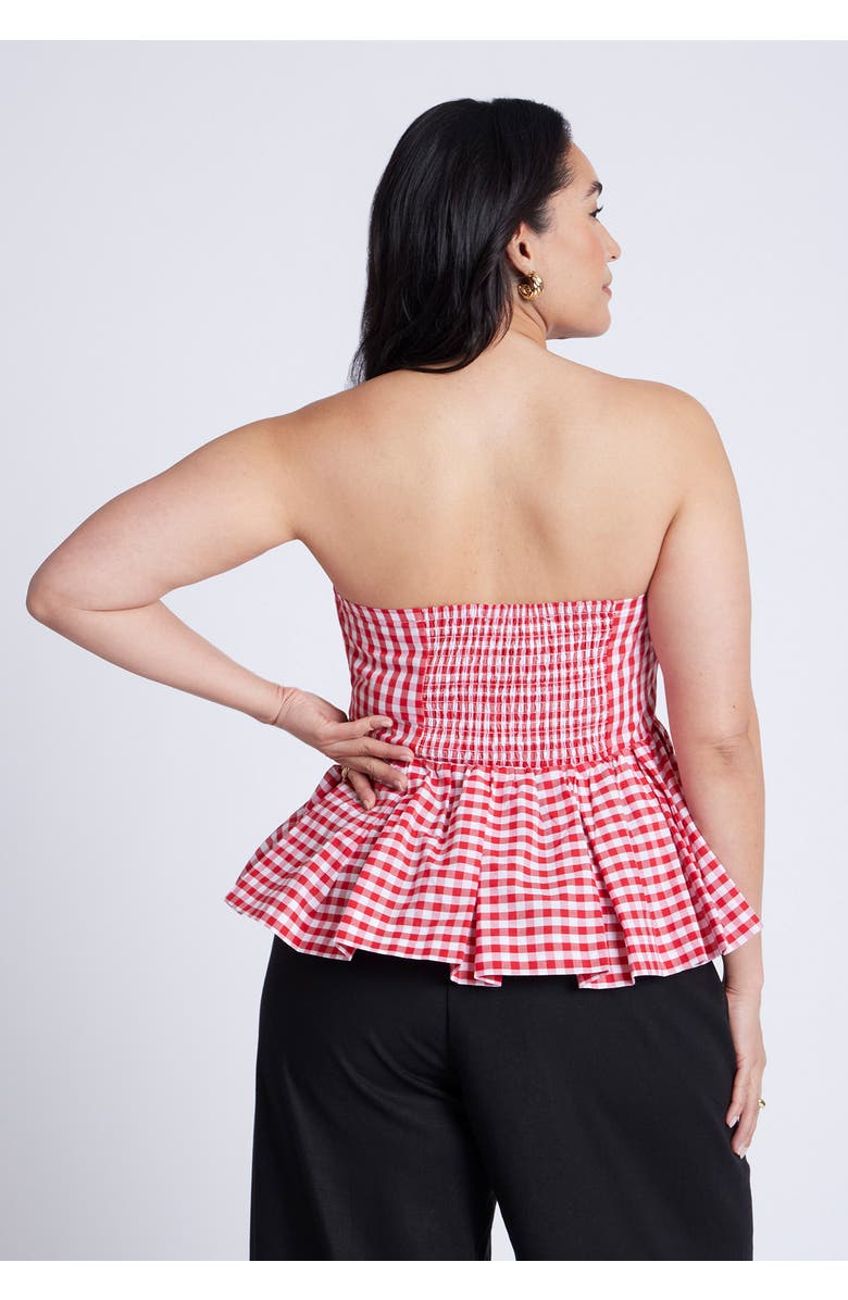 ELOQUII Gingham Peplum Top, Alternate, color, Spring Gingham Red