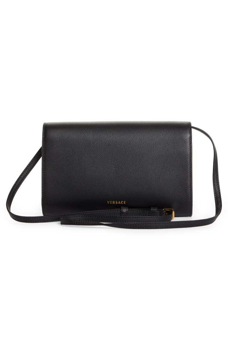 Versace La Medusa Leather Wallet on a Strap, Alternate, color,