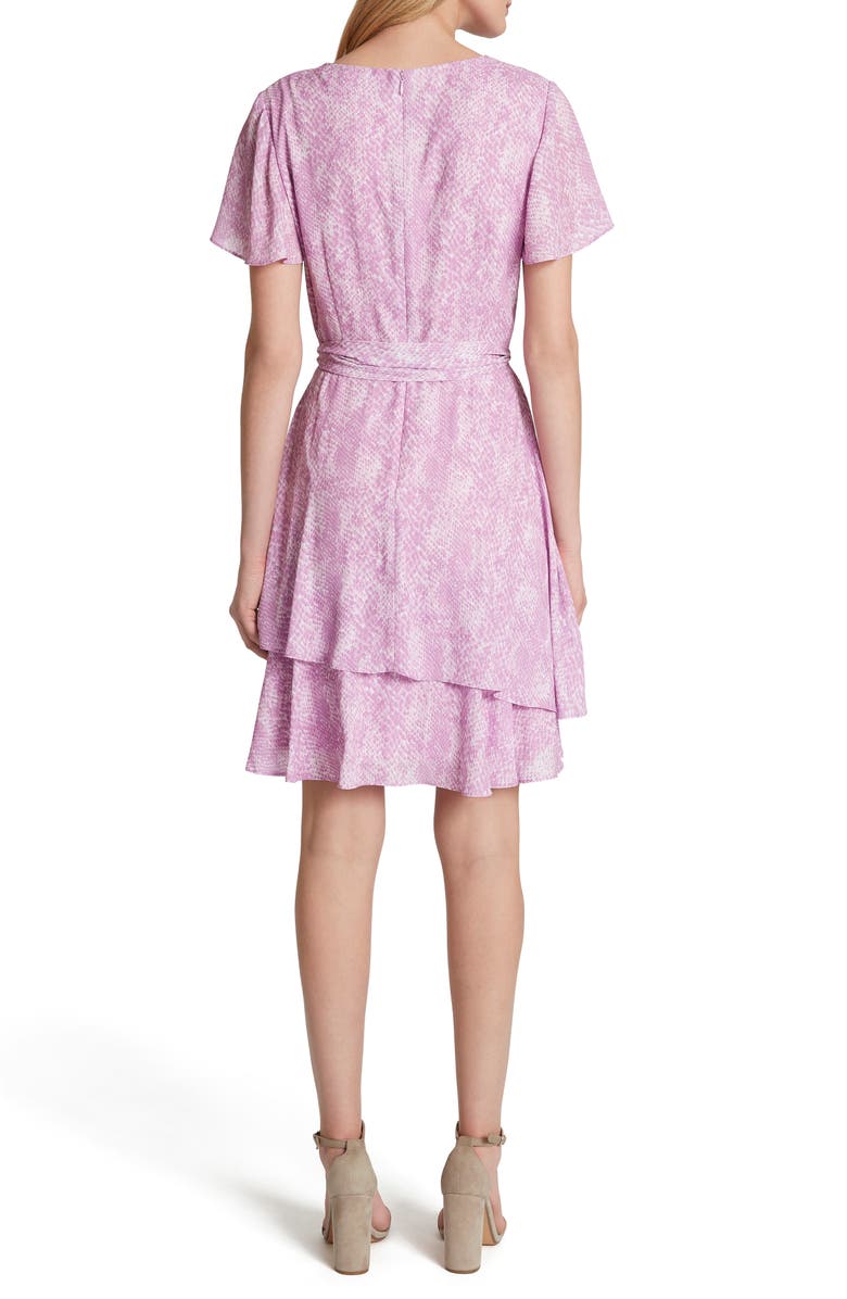 Tahari Snakeskin Print Chiffon Faux Wrap Dress, Alternate, color, 