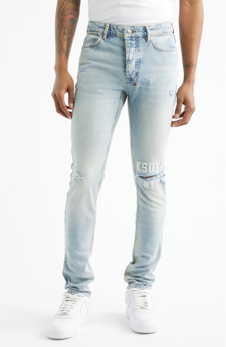 Ksubi Van Winkle Kasper Blue Ripped Skinny Jeans, Main, color, Denim