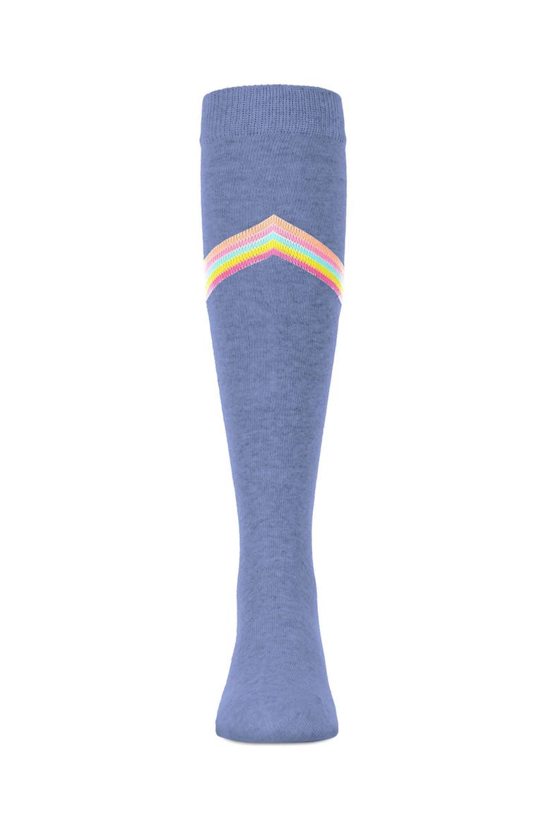 V Stripe Lurex Knee High Socks, Alternate, color, Light Denim