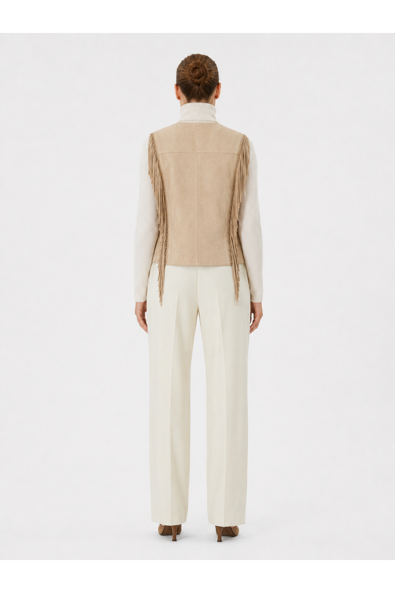 Lipso Fringe Suede Leather Vest, Alternate, color, Beige