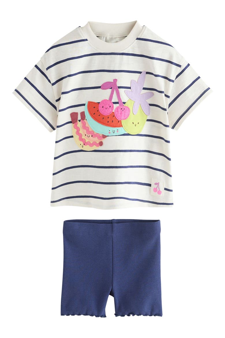 Kids' Fruit Appliqué T-Shirt & Cycle Shorts Set, Main, color, BLUE MULTI