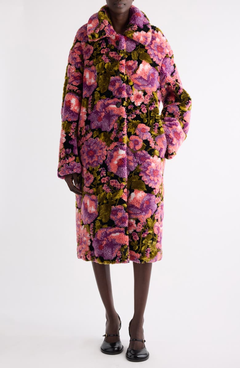 Dries Van Noten Rendas Floral Jacquard High Pile Fleece Coat, Main, color, Pink