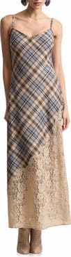 Avec Les Filles Lace Trim Bias Cut Maxi Dress