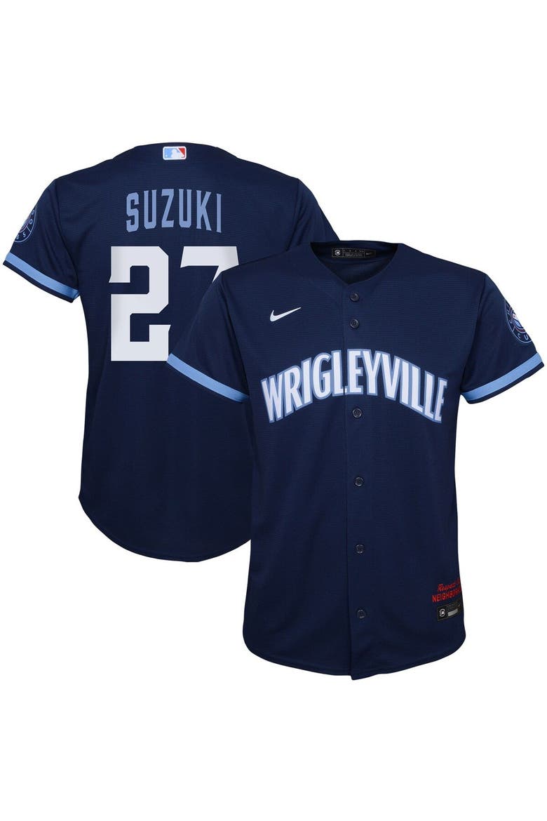 Preschool Nike Seiya Suzuki Navy Chicago Cubs City Connect Script Replica Player Jersey, Main, color, Navy