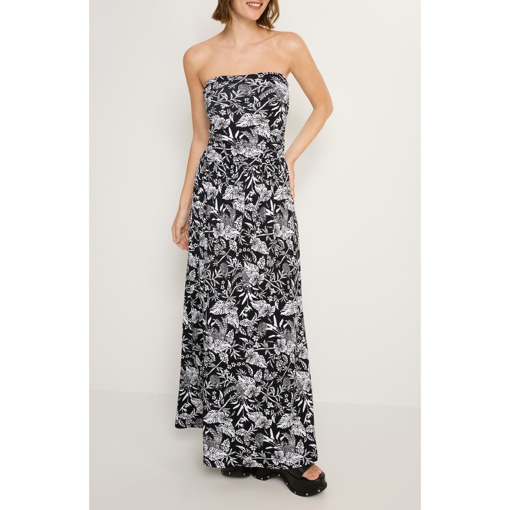 LASCANA Bandeau Maxi Dress in Black & White at Nordstrom, Size 6