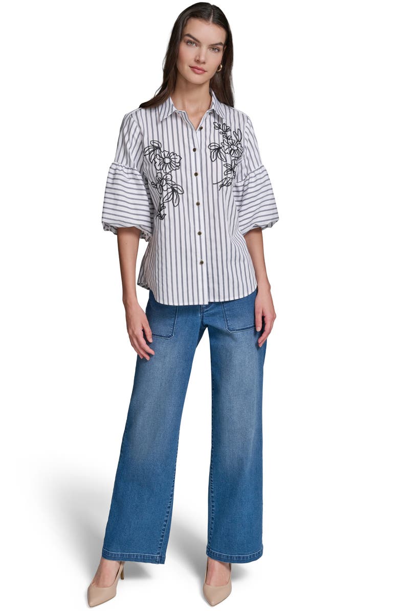 KARL LAGERFELD PARIS Embroidered Puff Sleeve Shirt, Alternate, color, 