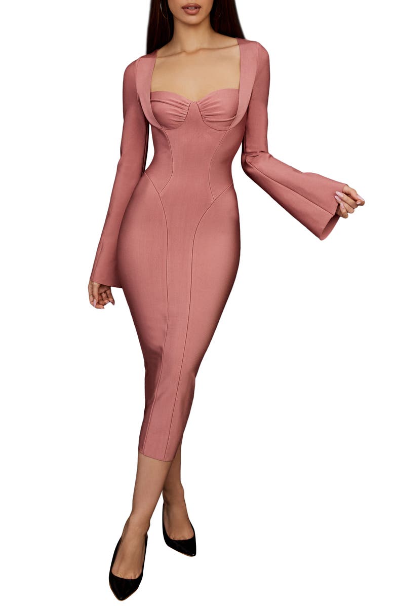 HOUSE OF CB Long Sleeve Body-Con Midi Dress, Main, color,