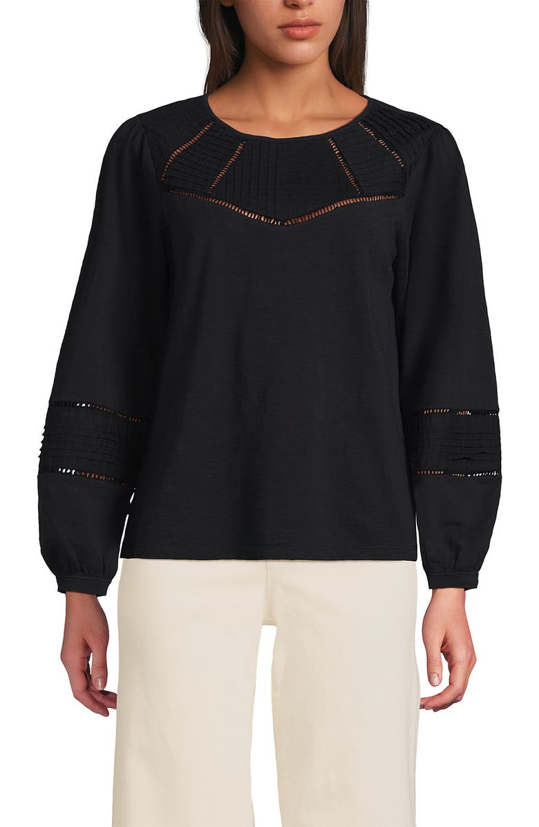 Lands' End Long Sleeve Slub Pintuck Top, Main, color, Black