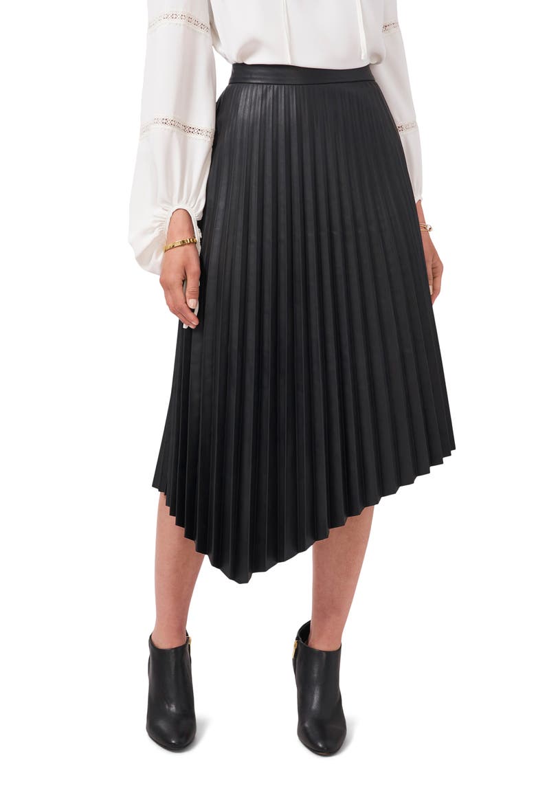 Pleated Asymmetric Faux Leather Skirt, Main, color, BLACK