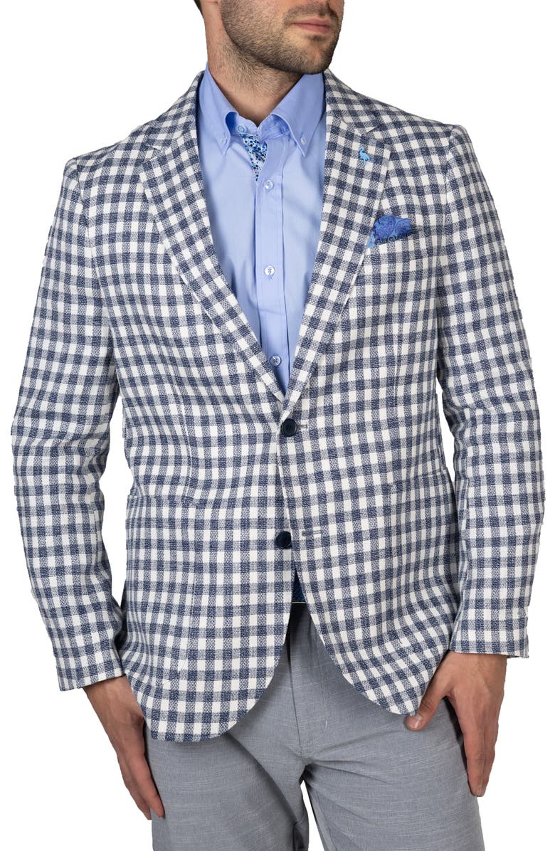 TailorByrd Textured Check Sport Coat, Main, color, Ecru/ Navy