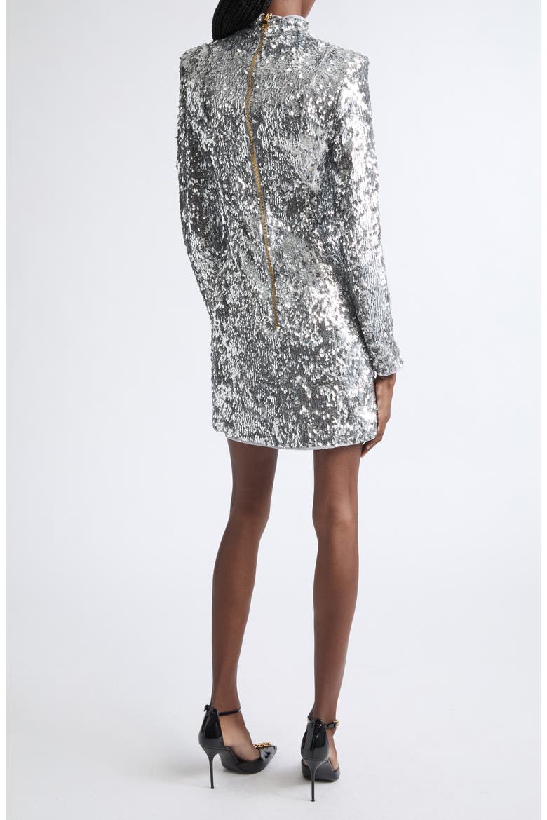 Long Sleeve Sequin Minidress, Alternate, color, 9FC SILVER