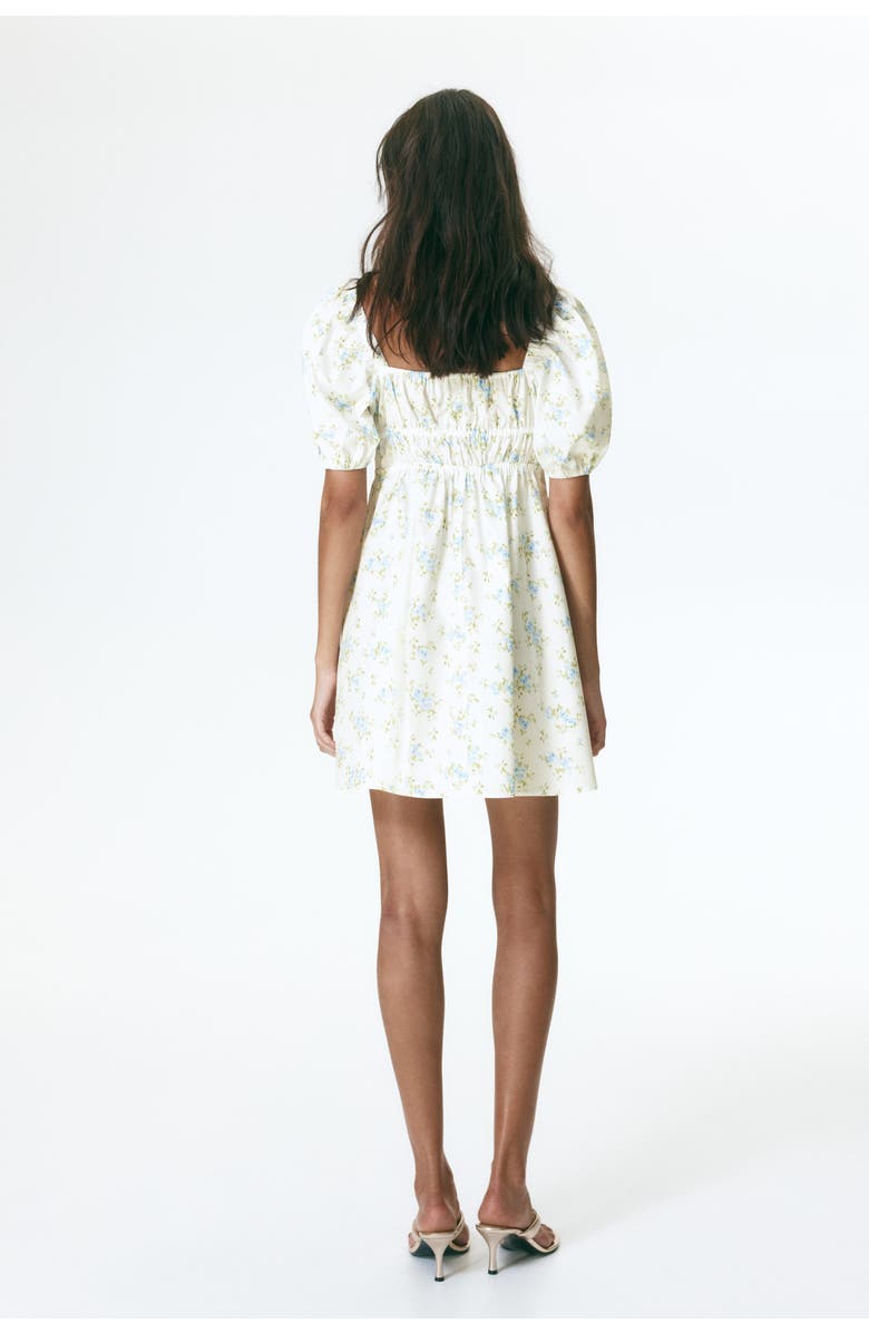 H&M Puff-sleeved Poplin Dress, Alternate, color, Cream/Floral