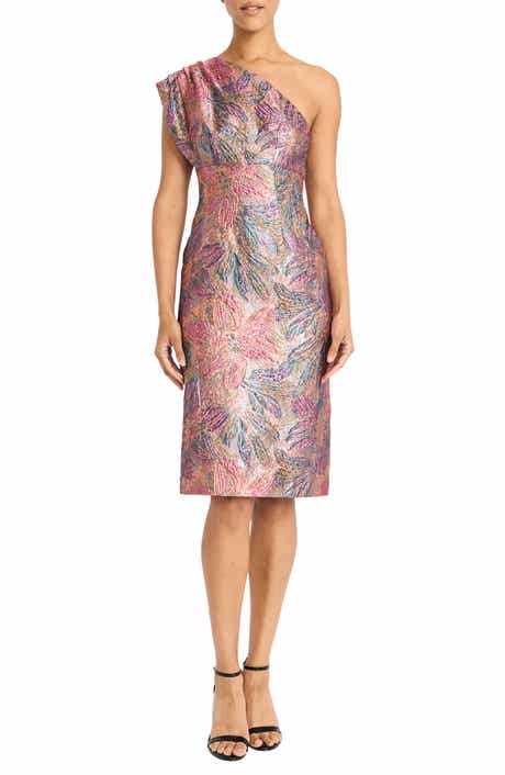 Maggy London Brocade One-Shoulder Cocktail Dress